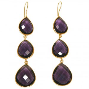 Gemshine - Damen - Ohrringe - 925 Silber - Vergoldet - Amethyst - Violett - Lila - CANDY - Tropfen - 9 cm