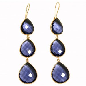 Gemshine - Damen - Ohrringe - 925 Silber - Vergoldet - Iolith - Blau - CANDY - Tropfen - 9 cm