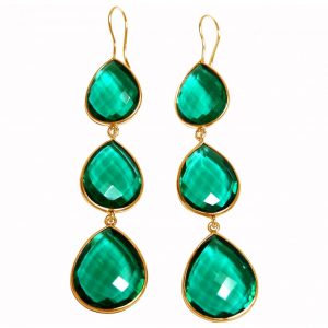 Gemshine - Damen - Ohrringe - 925 Silber - Vergoldet - Turmalin Quarz - Grün - CANDY - Tropfen - 9 cm