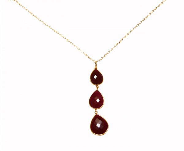 Gemshine - Damen - Halskette - Anhänger - 925 Silber - Vergoldet - Rubin - Rot - CANDY - Tropfen - 9 cm