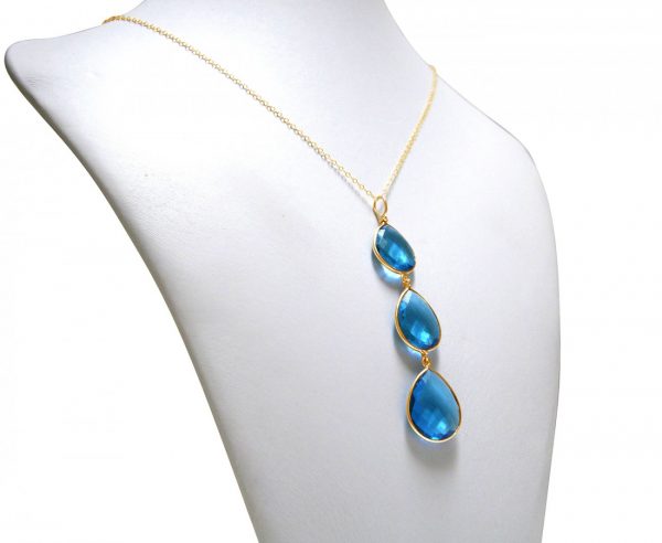 Gemshine - Damen - Halskette - Anhänger - 925 Silber - Vergoldet - Topas Quarz - Blau - CANDY - Tropfen - 9 cm – Bild 4