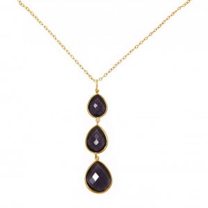 Gemshine - Damen - Halskette - Anhänger - 925 Silber - Vergoldet - Amethyst - Lila - Violett - CANDY - Tropfen - 9 cm