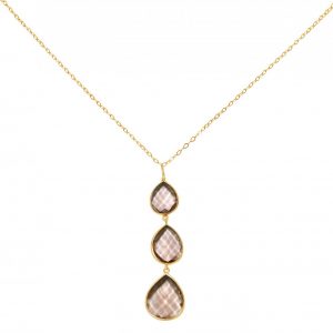 Gemshine - Damen - Halskette - Anhänger - 925 Silber - Vergoldet - Rosenquarz - Rosa - CANDY - Tropfen - 9 cm