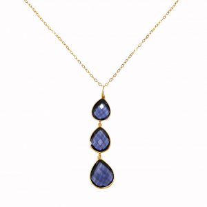 Gemshine - Damen - Halskette - Anhänger - 925 Silber - Vergoldet - Iolith Quarz - Blau - CANDY - Tropfen - 9 cm
