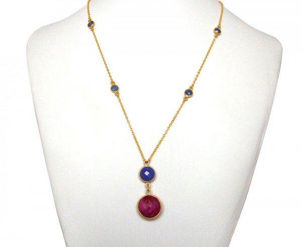 Gemshine - Damen - Halskette - Anhänger - 925 Silber - Vergoldet - Saphir - Rubin - Blau - Rot - Facettiert - 45 cm – Bild 4