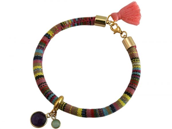 Gemshine - Damen - Armband - 925 Silber Vergoldet - AZTEC - Amethyst - Violett - Chalcedon