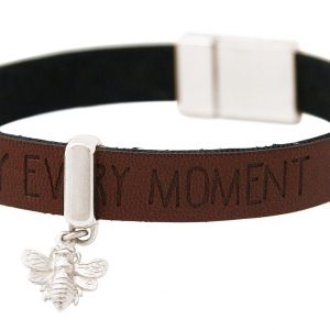 Gemshine - Damen - Armband - BEE - Biene - 925 Silber - WISHES - Braun Dunkel - Magnetverschluss