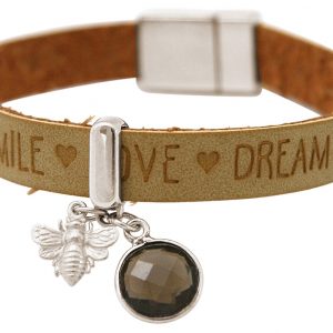 Gemshine - Damen - Armband - BEE - Biene - 925 Silber - WISHES - Braun Sand - Rauchquarz - Magnetverschluss