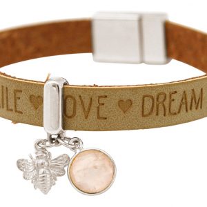 Gemshine - Damen - Armband - BEE - Biene - 925 Silber - WISHES - Braun Sand - Rosenquarz - Rosa - Magnetverschluss