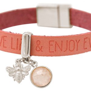Gemshine - Damen - Armband - BEE - Biene - 925 Silber - WISHES - Pink - Rosenquarz - Rosa - Magnetverschluss