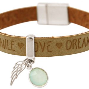 Gemshine - Damen - Armband - Engel - Flügel - 925 Silber - WISHES - Braun Sand - Chalcedon - Meeresgrün - Magnetverschluss