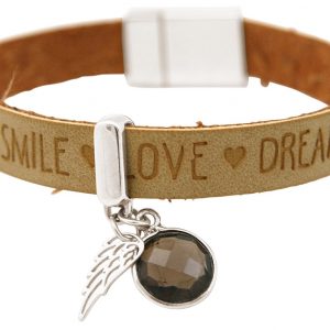 Gemshine - Damen - Armband - Engel - Flügel - 925 Silber - WISHES - Braun Sand - Rauchquarz - Magnetverschluss