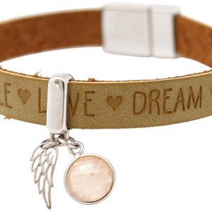 Gemshine - Damen - Armband - Engel - Flügel - 925 Silber - WISHES - Braun Sand - Rosenquarz - Rosa - Magnetverschluss