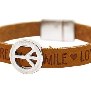 Gemshine - Damen - Armband - Frieden - Peace - WISHES - Braun - Magnetverschluss