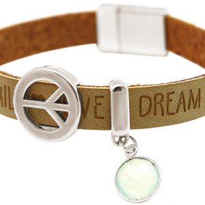 Gemshine - Damen - Armband - Frieden - Peace - WISHES - Chalcedon - Braun Sand - Magnetverschluss