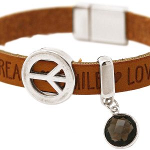 Gemshine - Damen - Armband - Frieden - Peace - WISHES - Rauchquarz - Braun Sand - Magnetverschluss