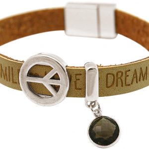 Gemshine - Damen - Armband - Frieden - Peace - WISHES - Rauchquarz - Braun Sand - Magnetverschluss
