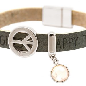Gemshine - Damen - Armband - Frieden - Peace - WISHES - Rosenquarz - Anthrazit - Grau - Magnetverschluss