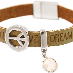Gemshine - Damen - Armband - Frieden - Peace - WISHES - Rosenquarz - Braun Sand - Magnetverschluss