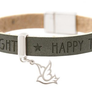 Gemshine - Damen - Armband - Frieden - Taube - Flügel - 925 Silber - WISHES - Anthrazit - Grau - Magnetverschluss