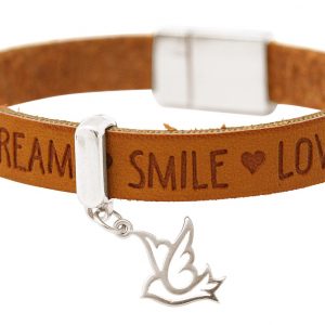 Gemshine - Damen - Armband - Frieden - Taube - Flügel - 925 Silber - WISHES - Braun - Magnetverschluss