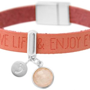 Gemshine - Damen - Armband - Fußabdruck - 925 Silber - WISHES - Rosa - Pink - Rosenquarz - Magnetverschluss