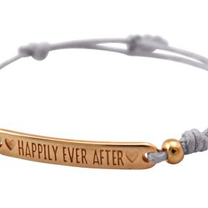 Gemshine - Damen - Armband - Gravur - HAPPILY EVER AFTER - Rose Vergoldet - Hellgrau