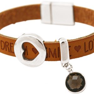 Gemshine - Damen - Armband - Herz - Liebe - WISHES - Rauchquarz - Braun Sand - Magnetverschluss