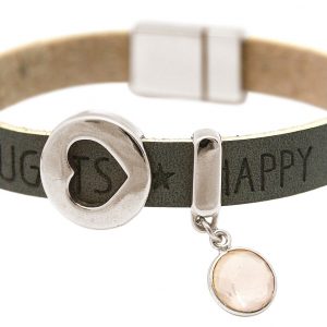Gemshine - Damen - Armband - Herz - Liebe - WISHES - Rosenquarz - Anthrazit - Grau - Magnetverschluss