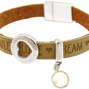 Gemshine - Damen - Armband - Herz - Liebe - WISHES - Rosenquarz - Braun Sand - Magnetverschluss