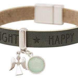 Gemshine - Damen - Armband - Schutz Engel - 925 Silber - WISHES - Anthrazit - Grau - Chalcedon - Meeresgrün - Magnetverschluss