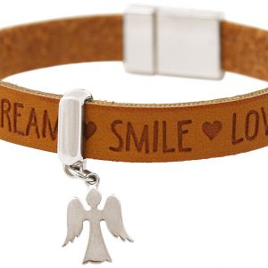 Gemshine - Damen - Armband - Schutz Engel - 925 Silber - WISHES - Braun - Magnetverschluss
