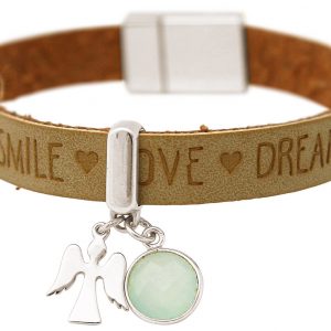 Gemshine - Damen - Armband - Schutz Engel - 925 Silber - WISHES - Braun - Sand - Chalcedon - Meeresgrün - Magnetverschluss