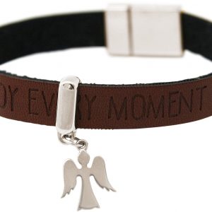 Gemshine - Damen - Armband - Schutz Engel - 925 Silber - WISHES - Braun Dunkel - Magnetverschluss