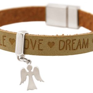 Gemshine - Damen - Armband - Schutz Engel - 925 Silber - WISHES - Braun Sand - Magnetverschluss