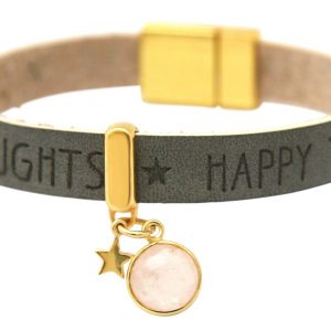 Gemshine - Damen - Armband - STAR - Stern - 925 Silber - Vergoldet - WISHES - Anthrazit - Grau - Rosenquarz - Magnetverschluss