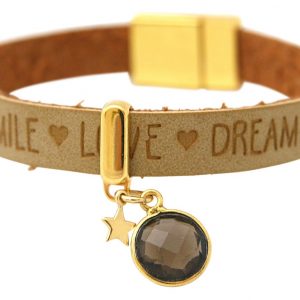 Gemshine - Damen - Armband - STAR - Stern - 925 Silber - Vergoldet - WISHES - Braun - Sand - Rauchquarz - Magnetverschluss