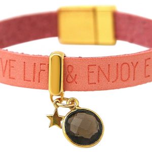 Gemshine - Damen - Armband - STAR - Stern - 925 Silber - Vergoldet - WISHES - Rosa - Pink - Rauchquarz - Magnetverschluss