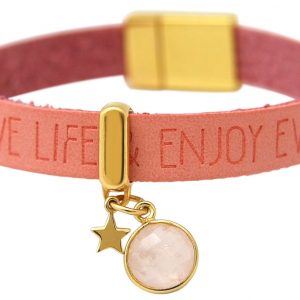 Gemshine - Damen - Armband - STAR - Stern - 925 Silber - Vergoldet - WISHES - Rosa - Pink - Rosenquarz - Magnetverschluss