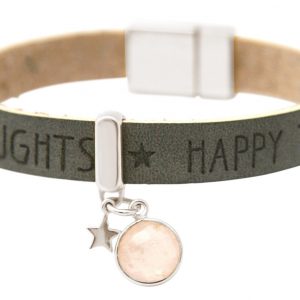 Gemshine - Damen - Armband - STAR - Stern - 925 Silber - WISHES - Anthrazit - Grau - Rosenquarz - Magnetverschluss