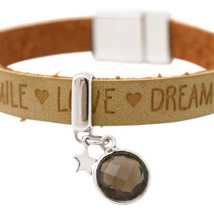 Gemshine - Damen - Armband - STAR - Stern - 925 Silber - WISHES - Braun - Sand - Rauchquarz - Magnetverschluss