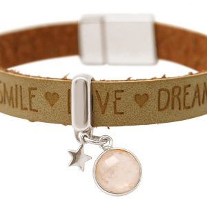 Gemshine - Damen - Armband - STAR - Stern - 925 Silber - WISHES - Braun - Sand - Rosenquarz - Magnetverschluss