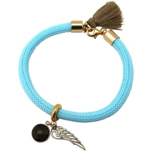 Gemshine - Damen - Armband - Vergoldet - Edelstein - Rauchquarz - Engel Flügel - Blau - Braun