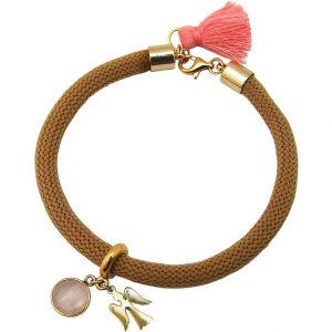 Gemshine - Damen - Armband - Vergoldet - Edelstein - Rosenquarz - Engel - Rosa - Braun