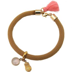 Gemshine - Damen - Armband - Vergoldet - Edelstein - Rosenquarz - Eule - Rosa - Braun