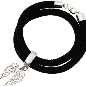 Gemshine - Damen - Armband - Wickelarmband - 925 Silber - Flügel - Schwarz