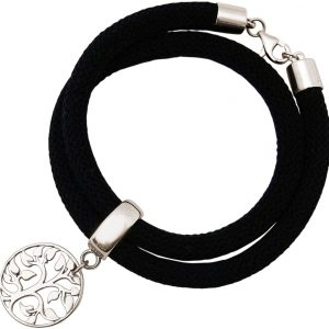 Gemshine - Damen - Armband - Wickelarmband - 925 Silber - Lebensbaum - Schwarz