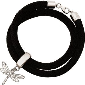 Gemshine - Damen - Armband - Wickelarmband - 925 Silber - Libelle - Schwarz