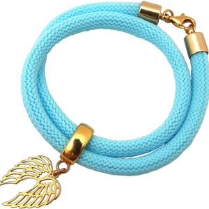 Gemshine - Damen - Armband - Wickelarmband - 925 Silber - Vergoldet - Flügel - Blau