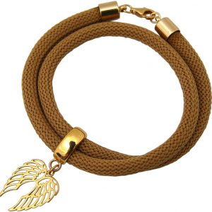 Gemshine - Damen - Armband - Wickelarmband - 925 Silber - Vergoldet - Flügel - Braun